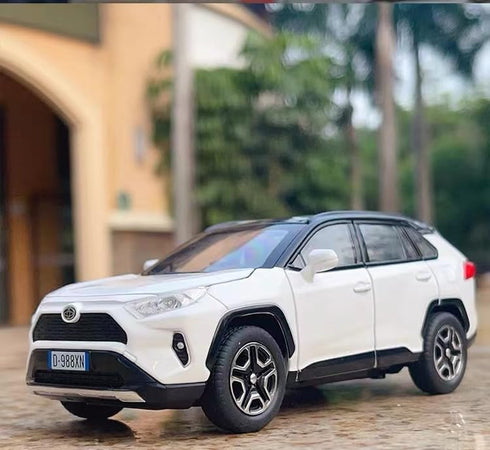 Model Car 1/32 RAV4 Alloy Diecast with Light and Sound, Collectible Toy Vehicle for Boys Kids Gift (White)