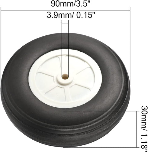 Fielect 3.5 inch RC Model Airplane Super Light Sponge Tire Tail Wheel Tire and Wheel Sets for RC Car Airplane PU Sponge Tire with Plastic Hub 2 Pcs