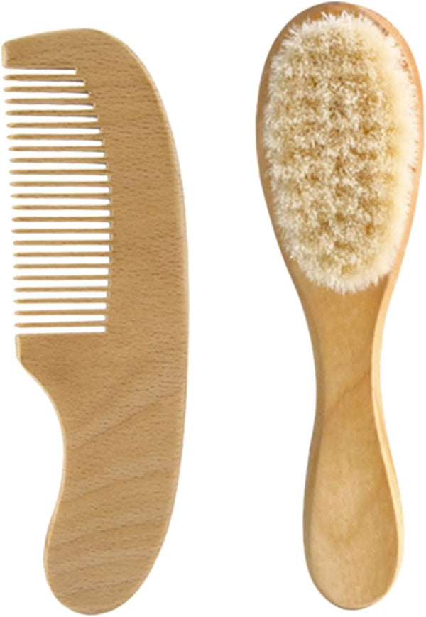 1set Hair Brush and Comb Natural Wool Bristle Brush Ergonomic Wooden Comb
