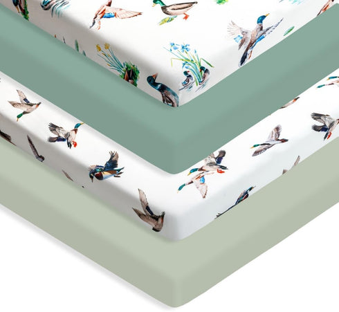 FIGEPO 4 Pack Pack (Pack Mallard Duck Baby N Play Sheets Neutral Unisex Breathable Fitted Nursery Sheets for Baby Girl