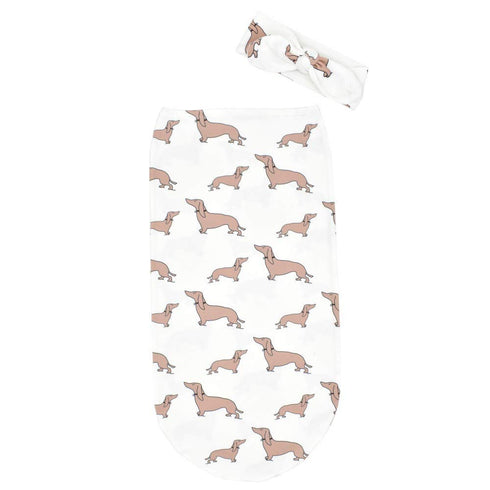 Culclendy Doxie Swaddle Sack for Newborn, Dachshund Cocoon, Weiner Dog Swaddle with Headband, Boy Sleep Sack, Baby Boy