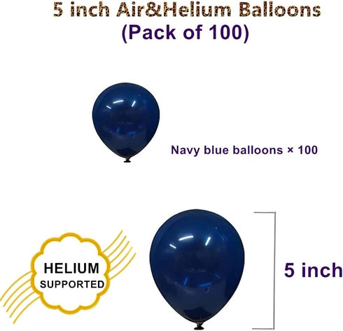 Navy Blue Balloons, 5 inch Mini Dark Blue Latex Balloons, 100pcs for Birthday Wedding Baby Shower Decorations