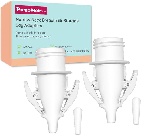 Narrow Neck Breastmilk Storage Bag Adapters for Medela Pumps, Compatible with Lansinoh and Nuk Bags by PumpMom