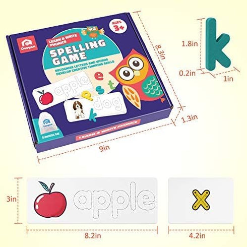 Set 3 4 5 Coogam Reading & Spelling Learning Toy, Wooden Letters Flash Cards Sight Words Matching ABC Alphabet