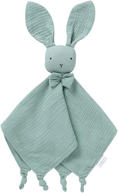 LAWKUL Baby Lovey Organic Cotton Muslin - Soft Security Blankets Comfy Lovie for Newborn Infants Boy Girls Unisex Bunny