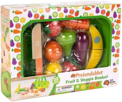 Playset 3+ Fat Brain Toys Pretendables Fruit & Veggie Basket - Pretend with Storage