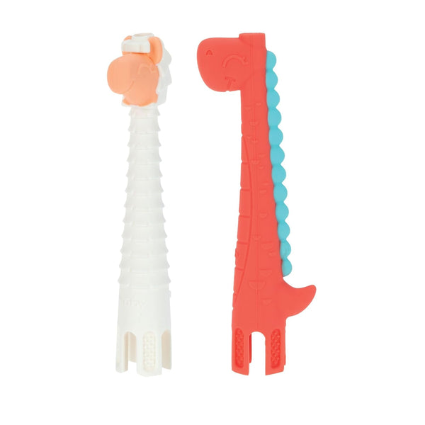 Nuby Tube Teether - (2-Pack) Baby Teething Toy - Llama and Dinosaur, 3+ Months
