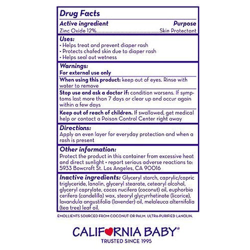 California Baby Calming Diaper Rash Cream | Zinc Oxide Ointment | 100% Bio-Based | Hypoallergenic | Soothing Lavender