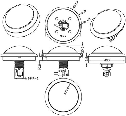 EG Starts Arcade Buttons 100mm Big Dome Convex LED Lit Push Button - Illuminated for Arcade Machine Video Games