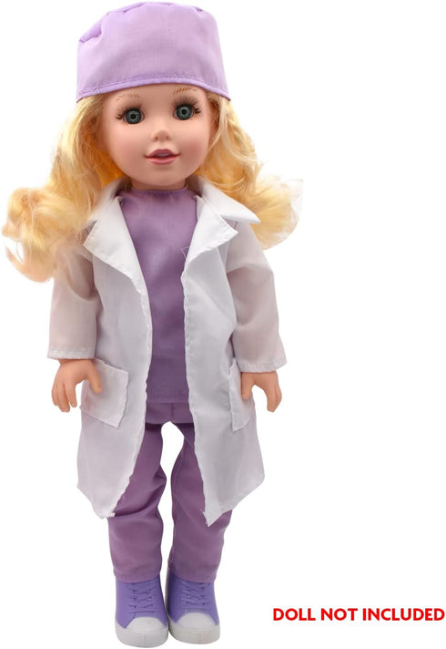 New Adventures Style Girls 18" Doctor Dress Up Set - 15 Piece Outfit & Accessory Set, Dress Up, Purple White & Pink