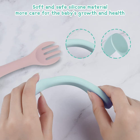 Vicloon Silicone Baby Spoon and Fork Set, 4PCS Baby Led Weaning Utensils, Dishwasher Safe