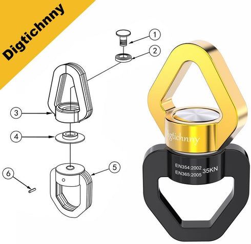 Swing Swivel, 35KN Safety Rotational Device, Swing Spinner for Web Tree Swing, Aerial Dance, Black-Gold