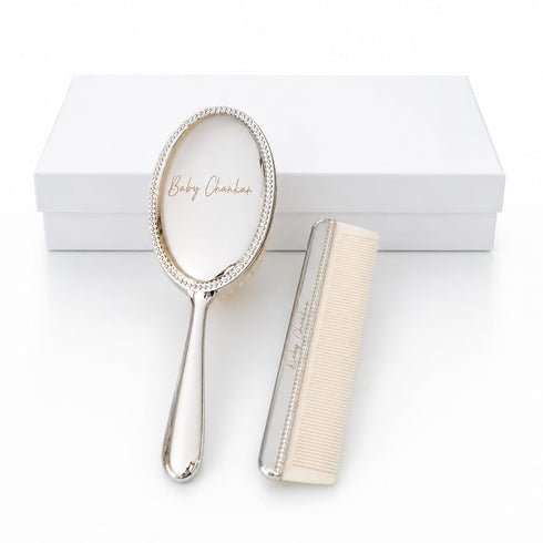 Set Custom Silver Baby Brush Newborn Keepsake Gift