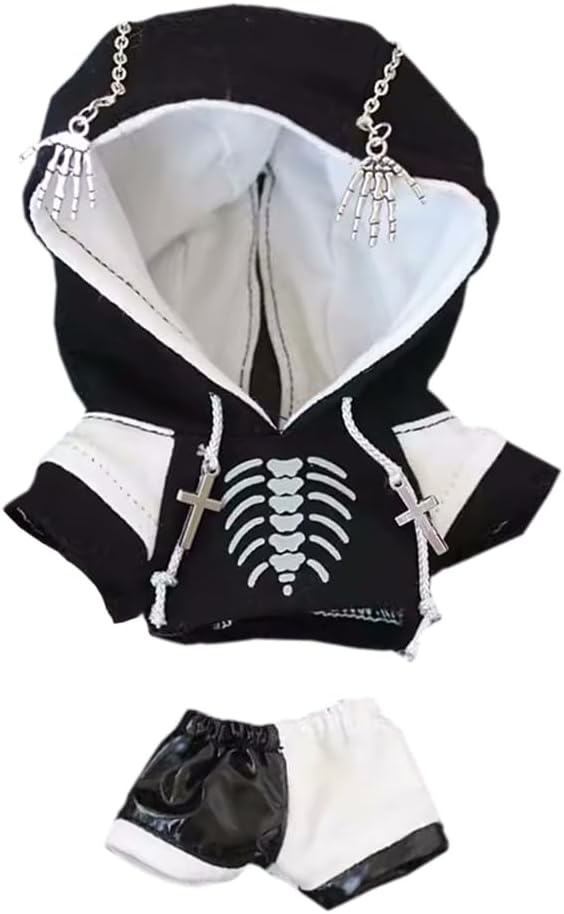 niannyyhouse 10cm Plush Doll Clothes, Black and White Color Blocked Hoodie Pants Doll Accessories