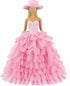 BARWA Princess Evening Party Clothes Outfit Set for 11.5 inch Doll with Hat, Pink Wedding Dress