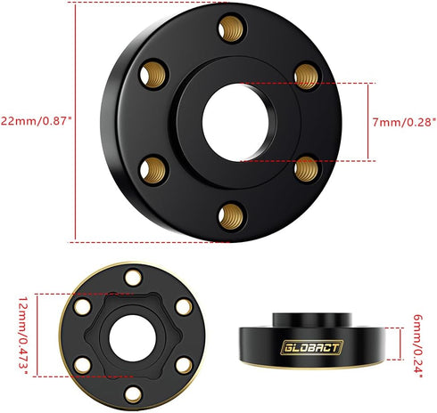 GLOBACT 12mm Brass Weights, Extended Wheel Hex Hubs, 51g Counterweight for 1/10 Trx4 Trx6 Axial