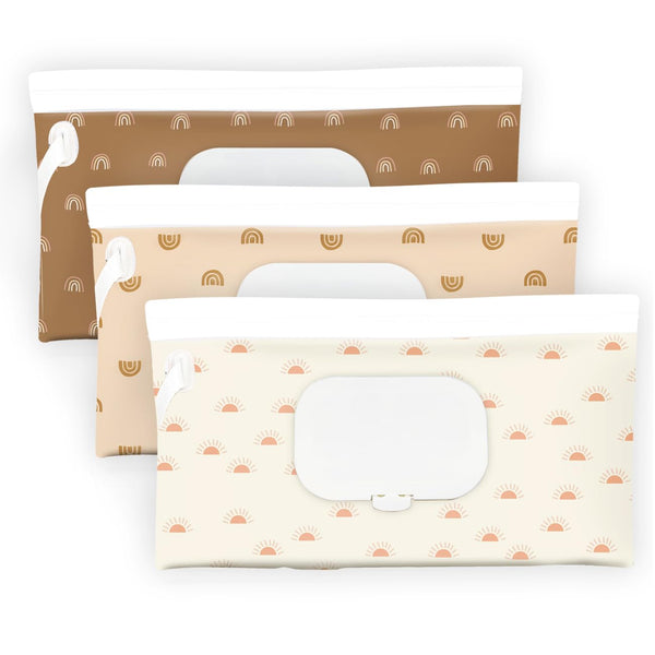 lethooly Baby Wipe Holder,Wipe Dispenser, 3-Pack Portable Refillable Wipe Container,Reusable Travel Baby Wipes