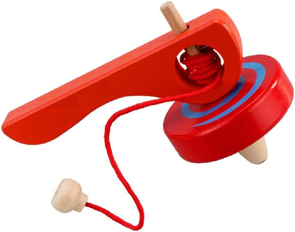 FQStech Wooden Spinning Top Gyroscope with Handle and Pull String Wire, Color Random