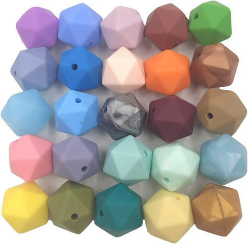 50pcs 14mm Silicone Polyhedron Pearl Beads for Keychain, Mom Necklace Making, DIY Craft Jewelry Accessory