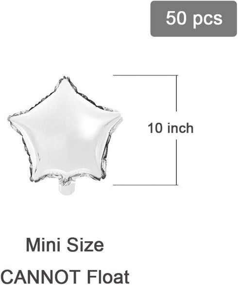 MOWO Star-shaped Foil Balloons, 10" Silver, Pack of 50