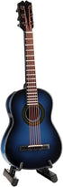 Dselvgvu Wooden Miniature Guitar with Stand and Case, Classic Blue Model for Dollhouse Decoration, 5.12"x1.86"x0.68"