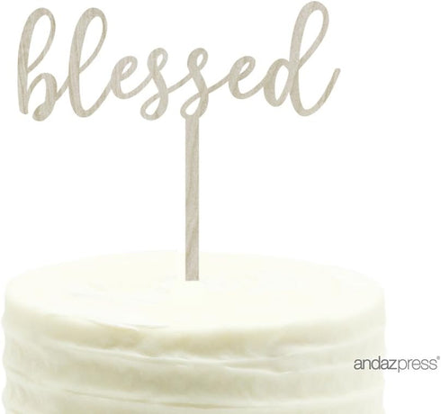 Andaz Press Baby Baptism Wood Cake Toppers, Blessed, 1-Pack, Twins Communion, Christening