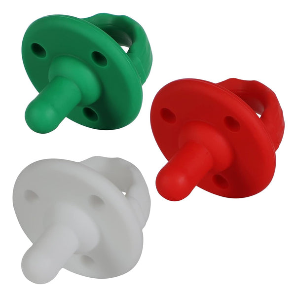 Christmas Soother Pacifier, Food Grade Silicone with Handle & 3 Holes for Safety, BPA Free, 3 Pack (Red+Green+White)