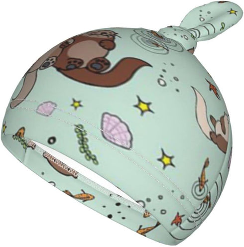 Osvbs Sets, Cute Sea Otters Newborn Swaddle Blankets Beanie Hat Soft Otter Baby Stuff Blanket Swaddle Sack for Baby