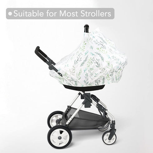 DILIMI Baby Car Seat Cover Green Leaf, Breastfeeding Cover Soft Breathable Infant Carseat Canopy Multifunctional Cover