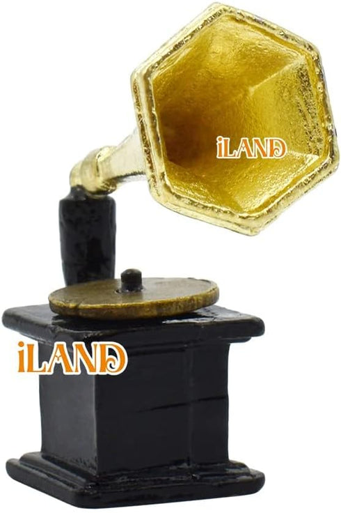 1:12 iLAND Miniature Dollhouse Accessories on Scale, Grandfather Wall Clock and Record Player, elf Accessories