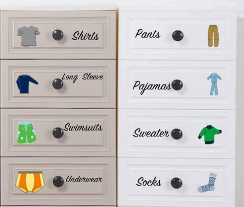 Boy Decals Dresser Labels for Kids - Clothing Labels and Drawer Stickers for Organizing