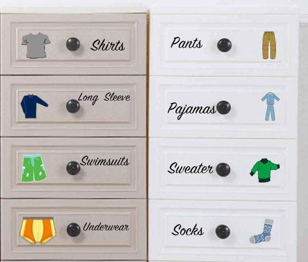 Boy Decals Dresser Labels for Kids - Clothing Labels and Drawer Stickers for Organizing