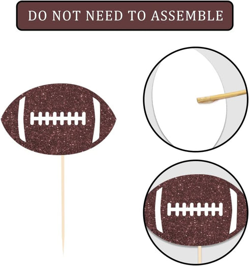 24 Pieces Football Theme Glitter Cupcake Topper, Cake Picks Decoration for Baby Shower Birthday Party