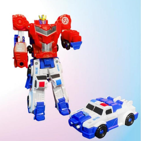 2-in-1 3+ Magnetic Robot Police Car & Fire Truck Transforming Toy - ABS Safe Magnetic Snap-On Action Figure for Kids