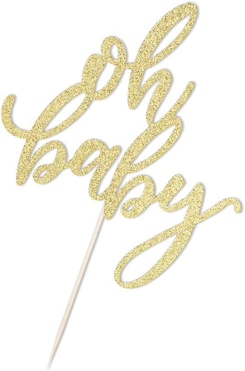 Glitter Oh Baby Cake Topper, Baby Party Cake Decoration for Baptism or Gender Reveal Party