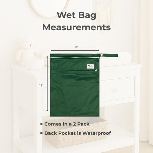 Swimming, 11x15 2 Pack Nora's Nursery Wet Dry Bags with Two Zippered Pockets - Reusable and Washable Wet Bag