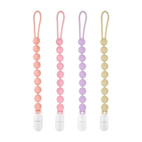 MINMUNJIU Silicone Pacifier Clip Holder, 4 Pack One Piece Soft Flexible Binky