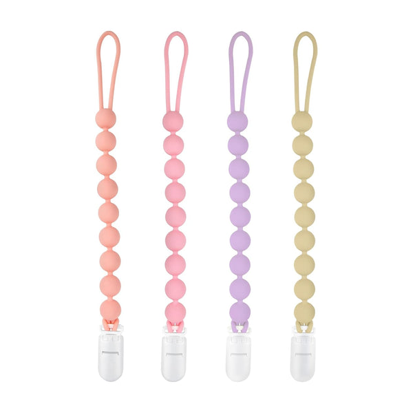MINMUNJIU Silicone Pacifier Clip Holder, 4 Pack One Piece Soft Flexible Binky