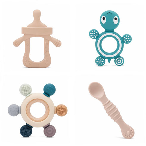 GANDIKIDS BABY PRODUCTS Set 3 Set 4 Baby Silicone Teething Ring Teether Gift for Boys and Girls Over Months Soothes