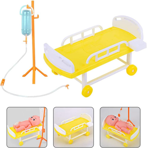 Toddmomy Dollhouse Hospital Bed Infusion Bottle Toys Mini Bed Imitation Hospital Toys Doctor Role Play Toys Pretend Play Playset Dollhouse Accessories for Kids