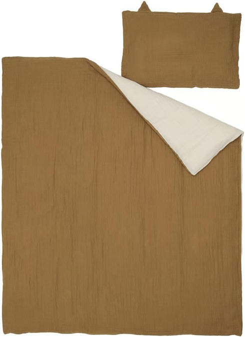 Generic 3-Piece Set 27" 52" Crib Bedlinen Organic Cotton Muslin Dark Yellow/Beige Includes Duvet Cover, Pillowcase