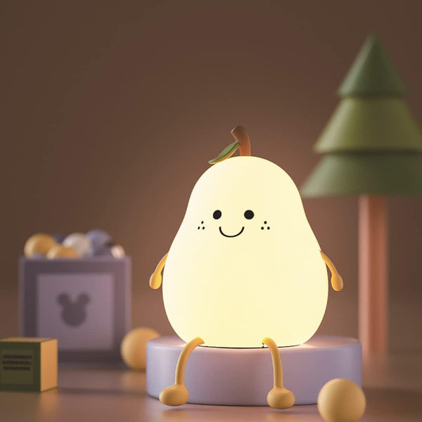 HAPPYBAG Cute Silicone Night Light for Kids,Dimmable Nursery Pear Lamps,Kawaii Room Decor