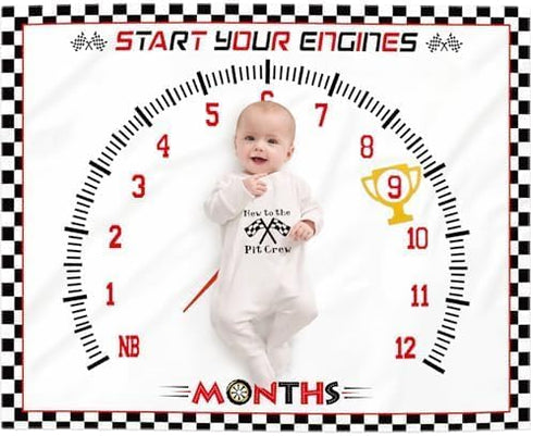 Racing Car Baby Monthly Milestone Blanket, Sports Nursery Blanket for Boys, 1 to 12 Months Photography Prop