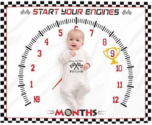 Racing Car Baby Monthly Milestone Blanket, Sports Nursery Blanket for Boys, 1 to 12 Months Photography Prop