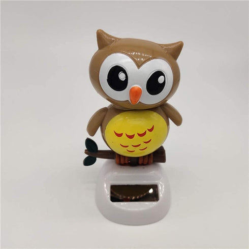 Solar Owl Bobble Shaking Head Dancing Toy, Cat Figurine Statue for Car Vehicle Decoration - Light Coffee