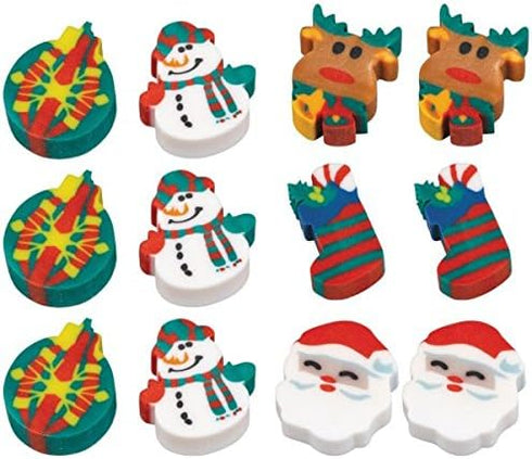 amscan Christmas Icon Erasers, 1 1/2", Assorted Designs, 12 Pcs
