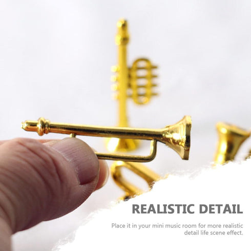 Toyvian Miniature Musical Instrument Set - Plastic Saxophone, Trumpet, Drum Figurines - Dollhouse Models Ornament for