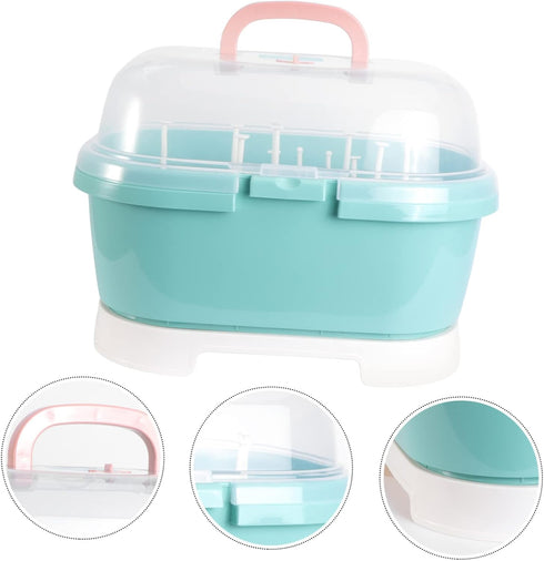 Kisangel Bottle Storage Box with Drain Shelf Durable Organizer for Bottles Pacifiers Tableware Ergonomic Handle for Boy