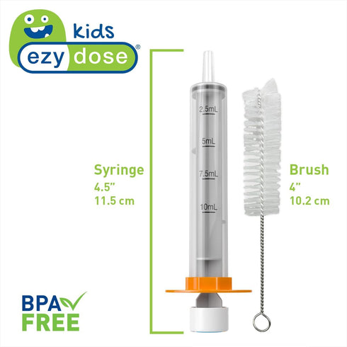 EZY DOSE Kids Baby Oral Syringe & Dispenser with Cleaning Brush, True Easy Design for Liquid Medicine, Easy to Control, 10 mL/2 TSP Color Coded, BPA Free, Made in the USA