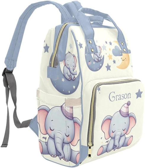 NZOOHY Mommy Backpack Cute Elephant Personalized Diaper Bag with Name Large Capacity Bag Multi-Function Travel for Mom